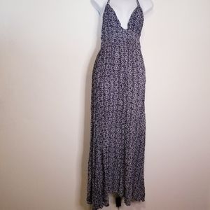 Lulu's midi blue/white boho print halter tie dress